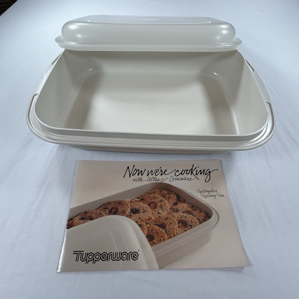NEW Vintage Tupperware Ultra 21 Ovenware Low Roaster Lid Almond Cream Booklet